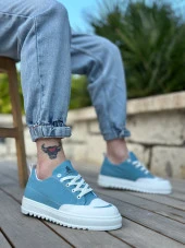 BA0328 BOA Kalın Yüksek Taban Smile Desenli Turkuaz Spor Erkek Ayakkabı thumbnail 3