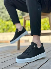 BA0152 Bağcıklı Yüksek Taban Siyah Keten Erkek Ayakkabı thumbnail 3