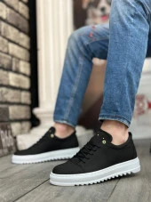 BA0152 Bağcıklı Yüksek Taban Siyah Keten Erkek Ayakkabı thumbnail 5