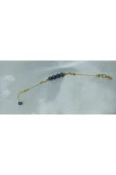 24k Altın Kaplama 7-8 mm Gerçek Siyah İnci Tasarım Bileklik - 1
