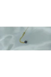 24k Altın Kaplama 7-8 mm Gerçek Siyah İnci Tasarım Bileklik - 2