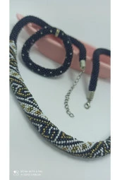 Şık Tasarım Boncuk Kolye Bileklik 2 Li Set - 3