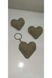 Amigurumi Hediyelik Dağıtmalık 10 Adet Düğün Kına Nikah Toptan Örgü Kalp Anahtarlık - 2