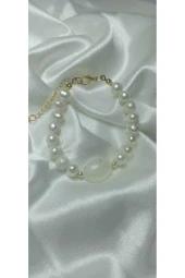 24k Altın Kaplama Gerçek İnci Sedefli Akrilik Detaylı Bİleklik thumbnail 1