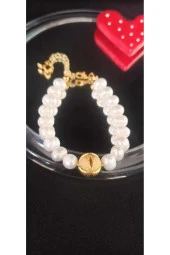 24k Altın Kaplama Gerçek İnci Küre ve deniz Kızı Kuyruğu Detaylı Tasarım Bileklik thumbnail 1