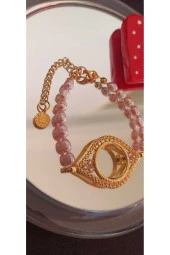 24k Altın Kaplama Gerçek Lila İnci Detaylı Çeyrek Altın Çerçevesi Kasası Çevresi thumbnail 1