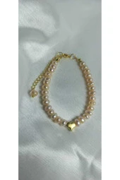 24k Altın Kaplama Gerçek Somon Şekilsiz İnci Tasarım Bileklik thumbnail 1