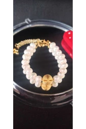 24k Altın Kaplama Gerçek İnci Küre ve deniz Kızı Kuyruğu Detaylı Tasarım Bileklik thumbnail 2