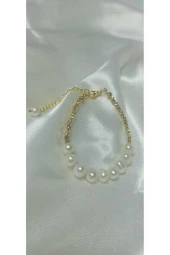 Dorika Detaylı Gerçek İnci 24k Altın Kaplama Bİleklik thumbnail 1