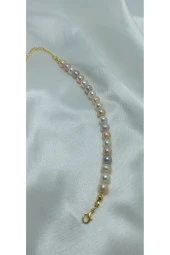 24k Altın Kaplama Gerçek Renkli Inci Tasarım Bileklik Anneye Sevgiliye Eşe Hediye thumbnail 1