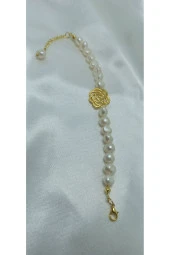 Barok Tarzı Gerçek İnci Gül Detaylı Tasarım Bileklik thumbnail 1