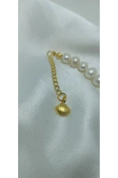 24k Altın Kaplama Gerçek İnci Büyük Zirkon Taşlı Nazar Detaylı Tasarım Bileklik thumbnail 3