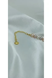 24k Altın Kaplama Gerçek Renkli Inci Tasarım Bileklik Anneye Sevgiliye Eşe Hediye thumbnail 3