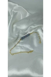 24k Altın Kaplama Gerçek Siyah İnci Kare Zincir Detaylı Tüy Uzatmalı Şık Bileklik thumbnail 3