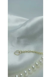 24k Altın Kaplama Gerçek İnci Kartanesi ve Sedefli Kalp Detaylı Tasarım Bileklik thumbnail 2