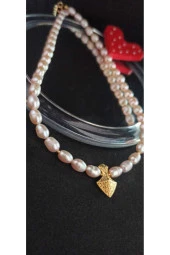 24k Altın Kaplama Gerçek Somon inci Mızrak Detaylı Dorikalı Tasarım Kolye thumbnail 2