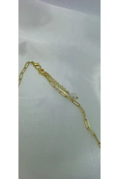 24K Altın Kaplama Gerçek İnci Kare Zincir ve Deniz Yıldızı Detaylı Tasarım Kolye thumbnail 2