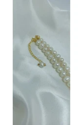 24K Altın Kaplama Gerçek İnci Kar Tanesi Detaylı Dorikalı Tasarım Kolye thumbnail 2