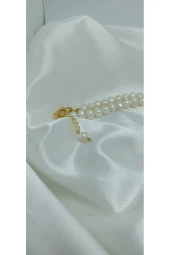 24K Altın Kaplama Gerçek İnci Zirkon Taşlı Tasarım Kolye thumbnail 3