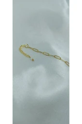 24k Altın Kaplama Gerçek Kum İnci(4mm) Kare Zincir detaylı Tasarım Bileklik thumbnail 2