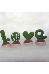 Sevgiliye Özel Amigurumi Yıkanabilir Sağlıklı Love Yazılı Kaktüs Amigurumi Kaktüs Love - 1