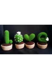 Sevgiliye Özel Amigurumi Yıkanabilir Sağlıklı Love Yazılı Kaktüs Amigurumi Kaktüs Love - 2
