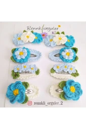 Örgü Çiçekli Mavi Toka Seti _ Orgu Toka _ Toka Seti - 1