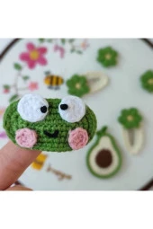 2'li Örgü Amigurumi Kurbağa Çıtçıtlı Kız Çocuk Toka Seti - 1