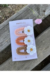 Örgü Çiçekli Bebek / Çocuk Toka Seti - 3 Adet - Doğum / Doğum Günü Hediyesi - 1