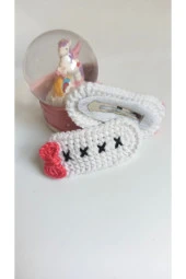 Amigurumi Yeni Trend Beyaz Pembe Işlemeli 2'li Toka Seti - 1