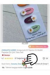 Amigurumi El Yapımı 6'lı Renkli Papatya Çıt Çıtlı Toka Seti - 3