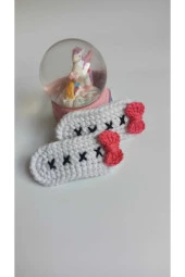 Amigurumi Yeni Trend Beyaz Pembe Işlemeli 2'li Toka Seti - 2