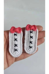 Amigurumi Yeni Trend Beyaz Pembe Işlemeli 2'li Toka Seti - 3