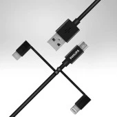 Philips Playstation 4 / 5 İle Uyumlu Joystick Şarj Kablosu MFİ Apple Lisanslı 3in1 Micro-Lightining-Type-C Hızlı Şarj ve Data Kablosu 1.2m Siyah DLC3104T - 6