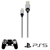 Philips Playstation 5 İle Uyumlu Joystick Şarj Kablosu 5A 100W UsbA to Type-C Örgülü 1.2M Hızlı Şarj Data Kablosu Gri DLC2628T thumbnail 1