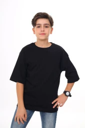 Siyah Düz Bisiklet Yaka Erkek Tişört 18079 - 1