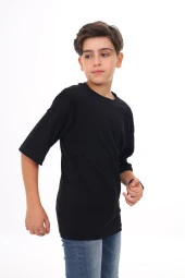 Siyah Düz Bisiklet Yaka Erkek Tişört 18079 - 2