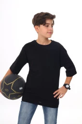 Siyah Düz Bisiklet Yaka Erkek Tişört 18079 - 4