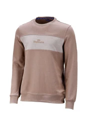 Erkek Standart Fit Bisiklet Yaka Baskılı Pamuklu Sütlü Kahve Sweatshirt - 1