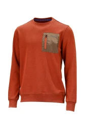 Erkek Standart Fit Bisiklet Yaka Cep Fermuarlı Kiremit Sweatshirt - 1