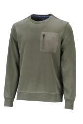 Erkek Standart Fit Bisiklet Yaka Cep Fermuarlı Haki Sweatshirt - 1