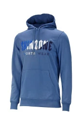 Erkek Standart Fit Kapüşonlu Kabartma Baskılı Mavi Sweatshirt - 1