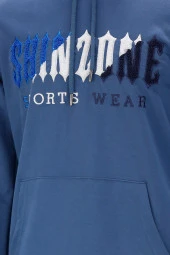 Erkek Standart Fit Kapüşonlu Kabartma Baskılı Mavi Sweatshirt - 3