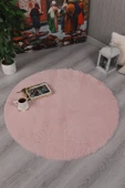 Dekoratif Tavşan Tüyü Ultra Yumuşak Peluş Yuvarlak Halı Pembe - 1