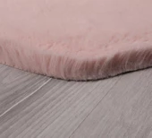 Dekoratif Tavşan Tüyü Ultra Yumuşak Peluş Yuvarlak Halı Pembe - 6