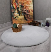 Dekoratif Tavşan Tüyü Ultra Yumuşak Peluş Yuvarlak Halı Gri - 1