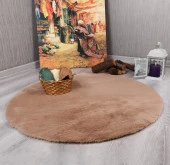 Dekoratif Tavşan Tüyü Ultra Yumuşak Peluş Yuvarlak Halı Camel - 1