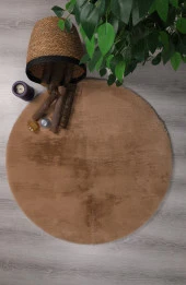 Dekoratif Tavşan Tüyü Ultra Yumuşak Peluş Yuvarlak Halı Camel - 2