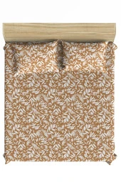 Makiteks Yüzde Yüz Pamuklu Çiçekli Bej 180x200+2*(50x70) Battal Boy Lastikli Çarşaf Seti - 1