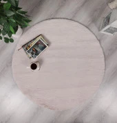 Dekoratif Tavşan Tüyü Ultra Yumuşak Peluş Yuvarlak Halı Vizon - 2